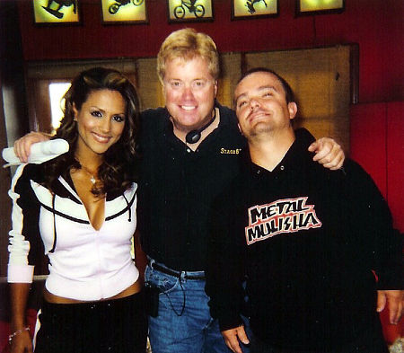 Rusty Nelson (director) and hosts Leeann Tweeden and Wee Man on set of 