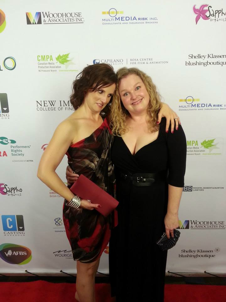 Enid-Raye Adams with Elizabeth Bowen and her cleavage at the 2013 UBCP/Actra Awards.