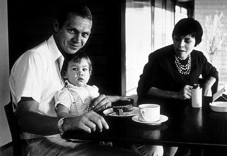 Steve McQueen with his daugher, Terry, and wife, Neile, at home in the Hollywood Hills, CA, 1960.