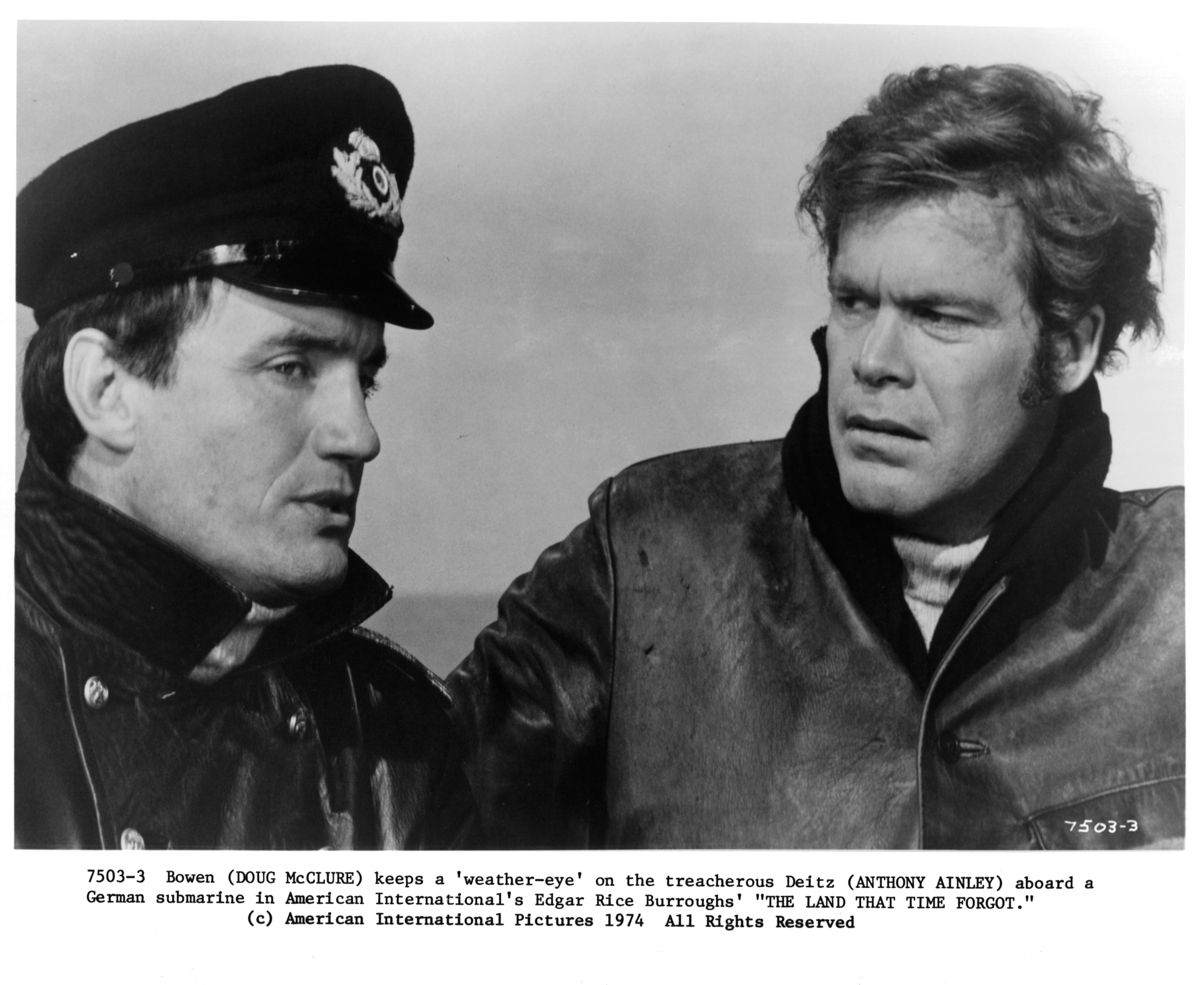 Still of Anthony Ainley and Doug McClure in The Land That Time Forgot (1975)