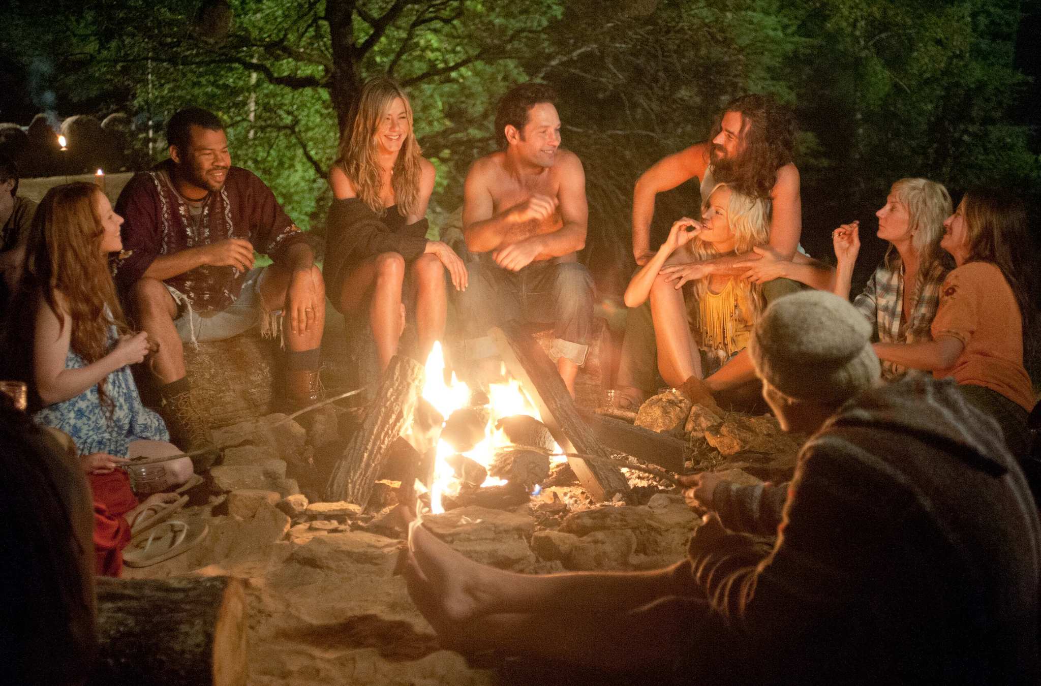 Still of Jennifer Aniston, Malin Akerman, Lauren Ambrose, Paul Rudd, Justin Theroux, Kathryn Hahn and Jordan Peele in Wanderlust (2012)