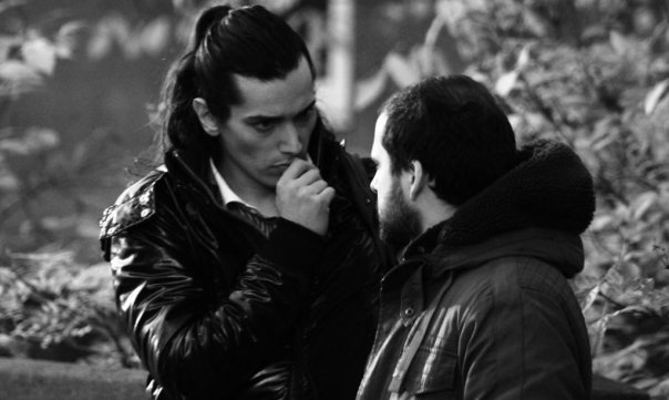 Still from United We Stand shooting, Helsinki. Spanish actor Enrique Alcides and director Alejandro Pedregal.