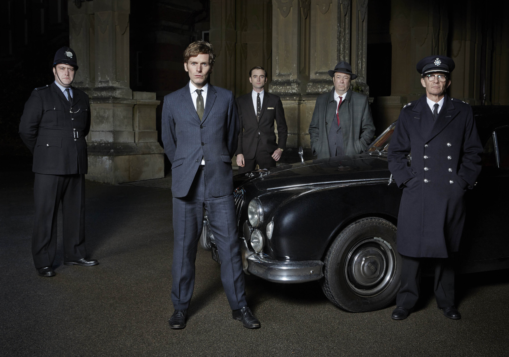 Still of Roger Allam, Anton Lesser, Shaun Evans, Jack Laskey and Sean Rigby in Endeavour (2012)