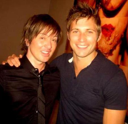 Click On This host Johnny Alonso with actor Justin Deeley from the New 90210 at Tyler Shields Mouthful event at Ace Studios in Los Angeles, Ca.