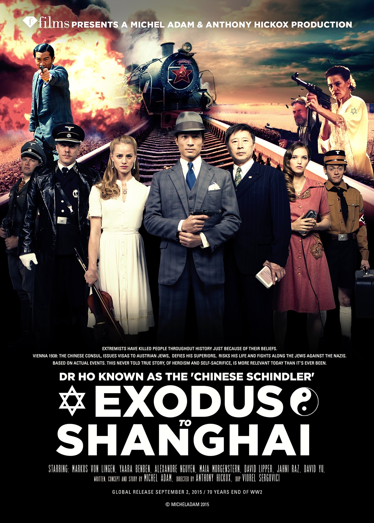 Mike Altmann, David Lipper, Maia Morgenstern, Markus von Lingen, David Yu, Yaara Benben, Alexandre Nguyen, Jahni Raz and Srulik Pniel in Exodus to Shanghai (2015)