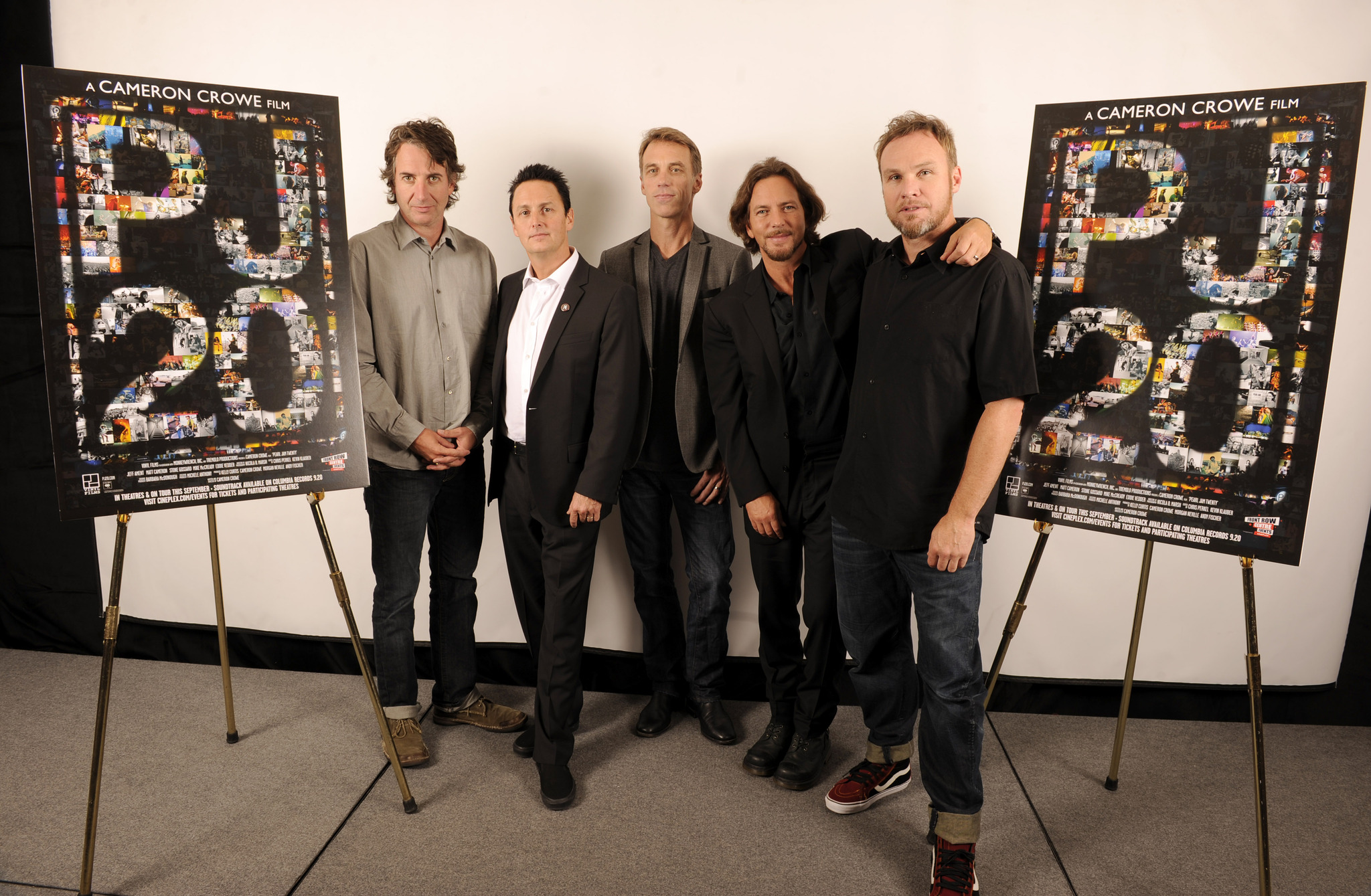 Jeff Ament, Matt Cameron, Stone Gossard, Mike McCready, Eddie Vedder and Pearl Jam at event of Pearl Jam Twenty (2011)