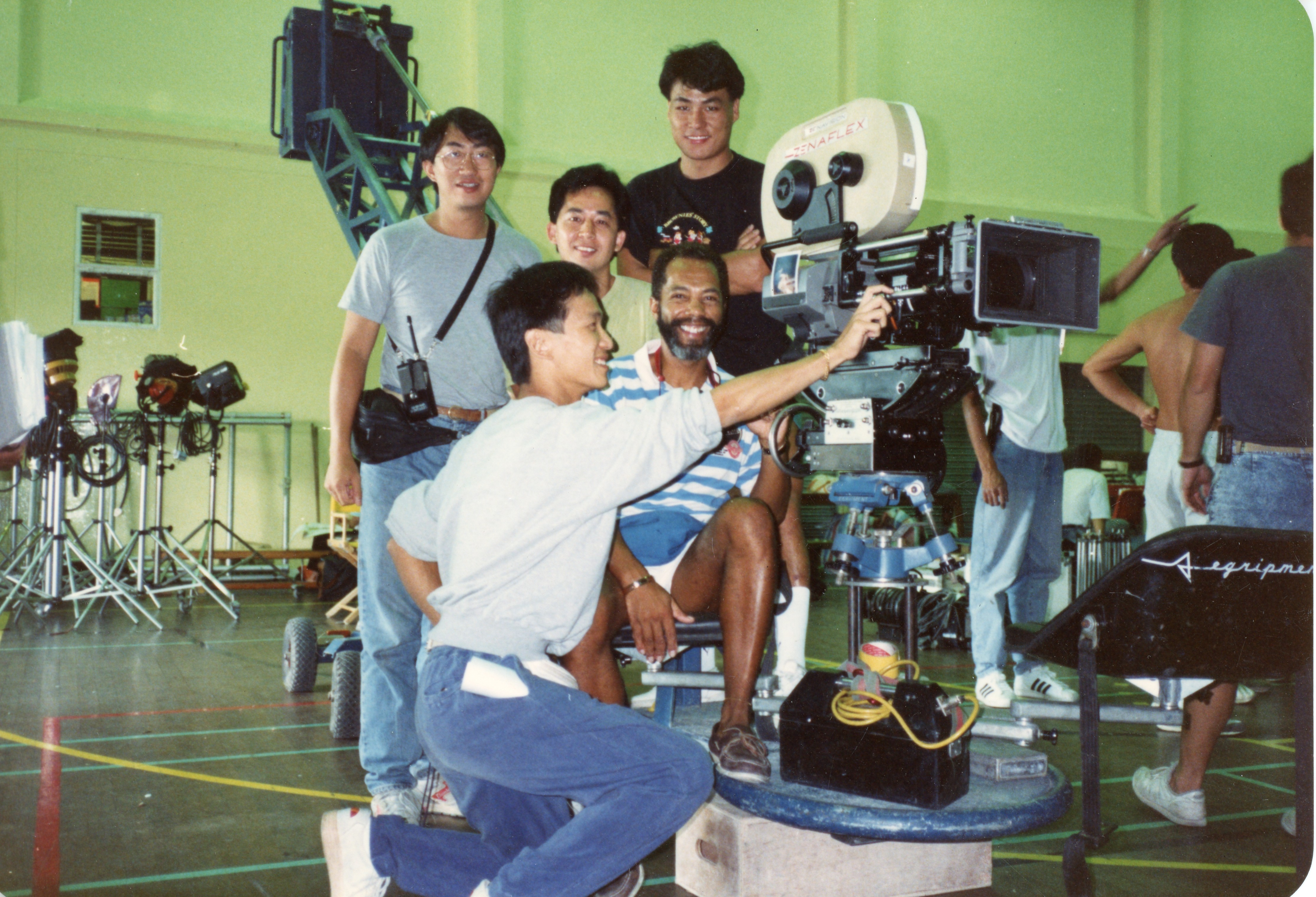 Haskell and 'KICKBOXER' crew on location at Fort Stanley in Hong Kong