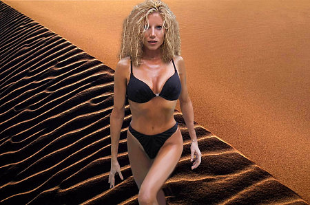 Suzette Andrea 2003 calendar photo, month of August. (Sand dune 1998 by M A Felton).