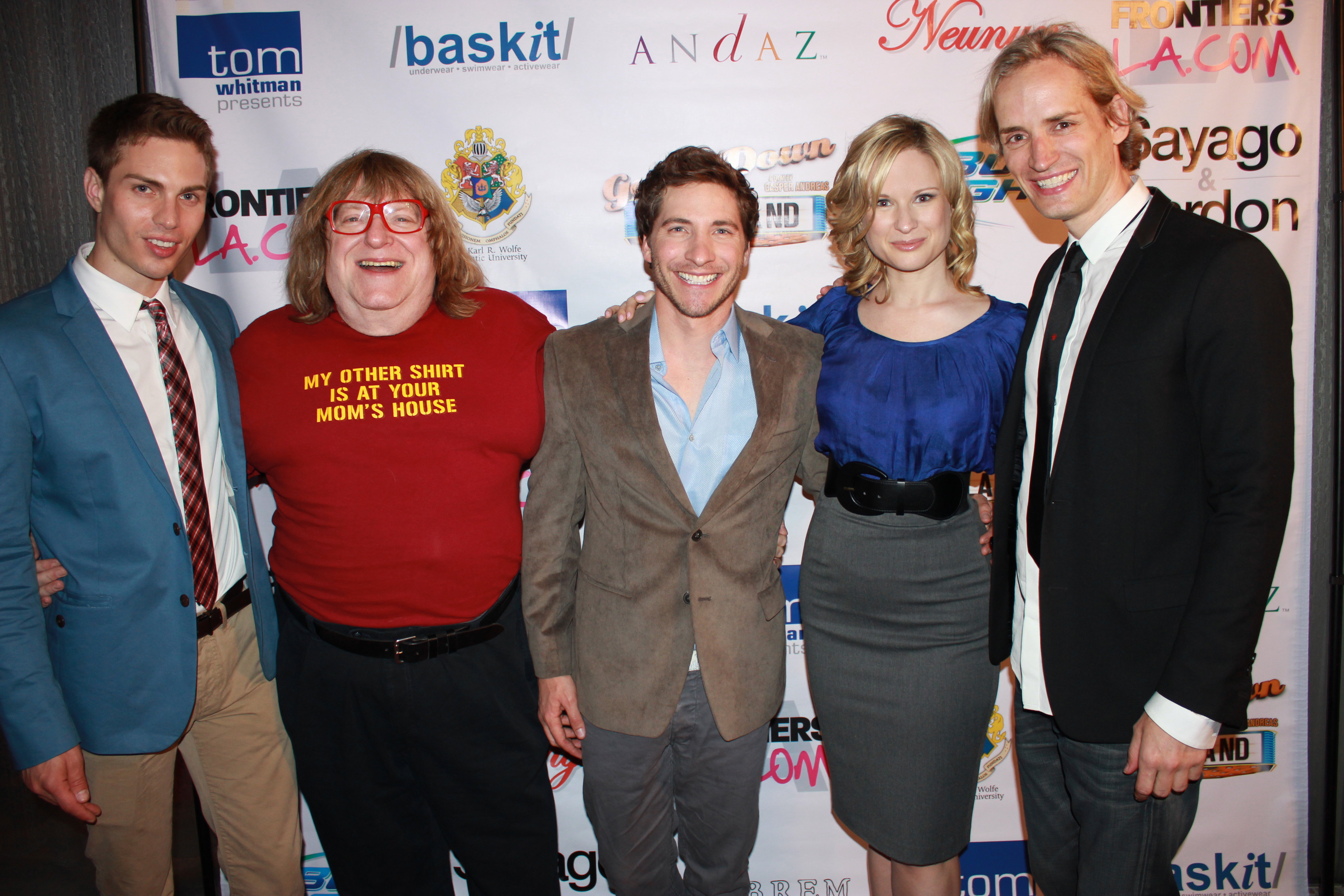 Matthew Ludwinski, Bruce Vilanch, Mark Cirillo, Allison Lane and Casper Andreas at the Los Angeles opening of GOING DOWN IN LA-LA LAND, May 2012.