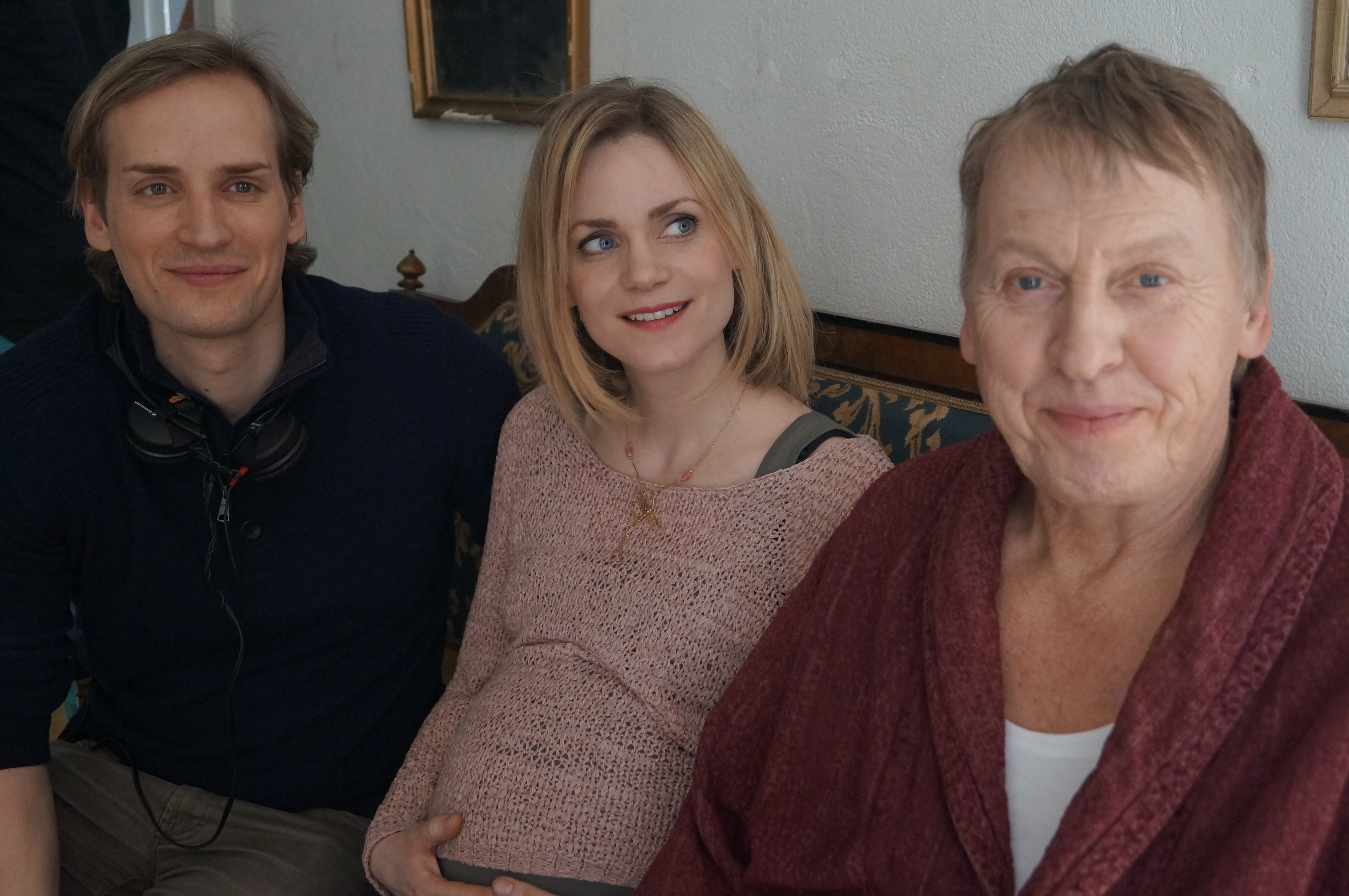 Director Casper Andreas with actors Liv Mjönäs and Tomas von Brömssen during the shooting of A LAST FAREWELL, February 2013.