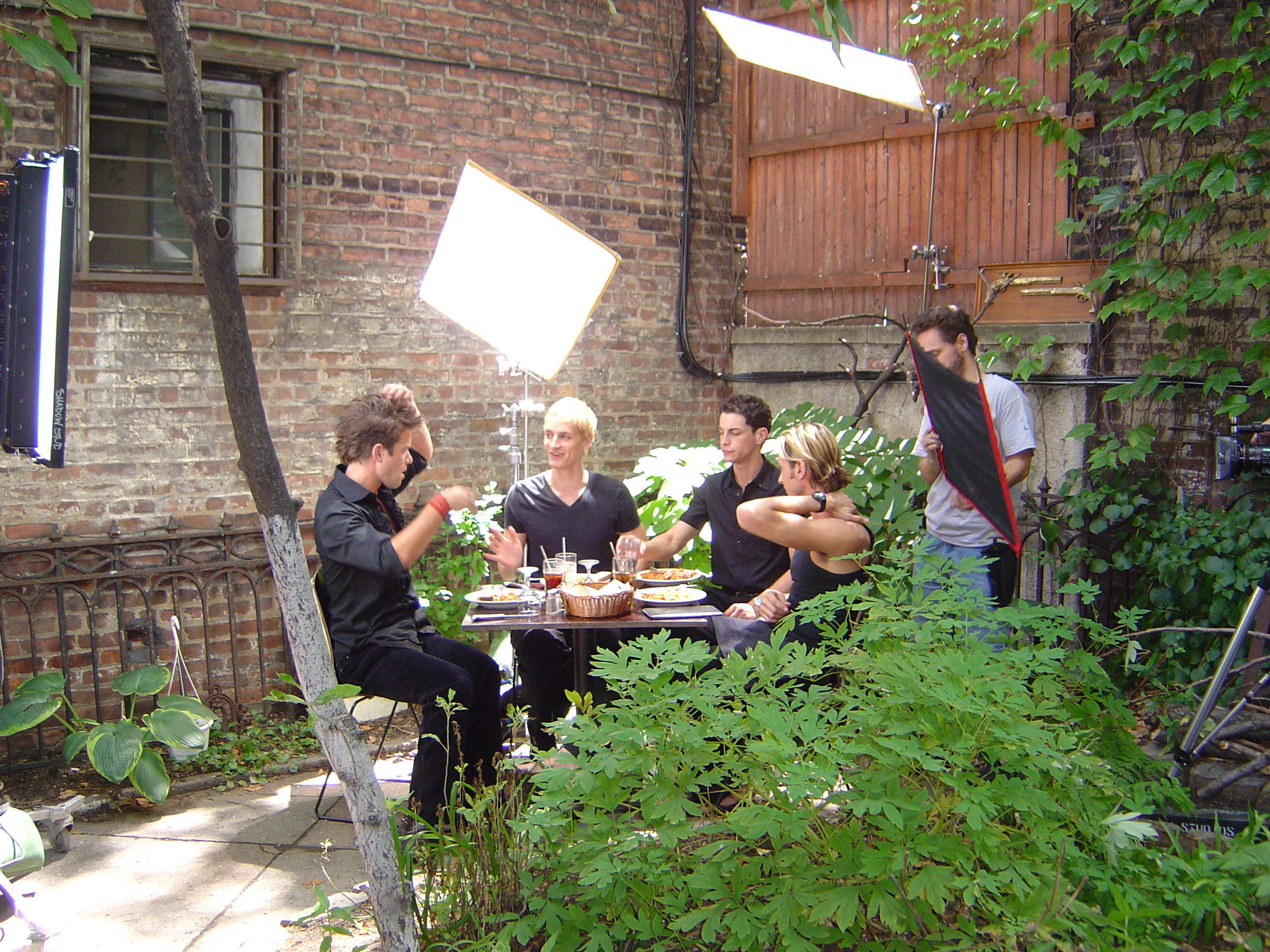 Jesse Archer (Luke), Casper Andreas (Markus), Jeffrey Christopher Todd (Peter) and Jamie Hatchett (Tyler) on the set of 
