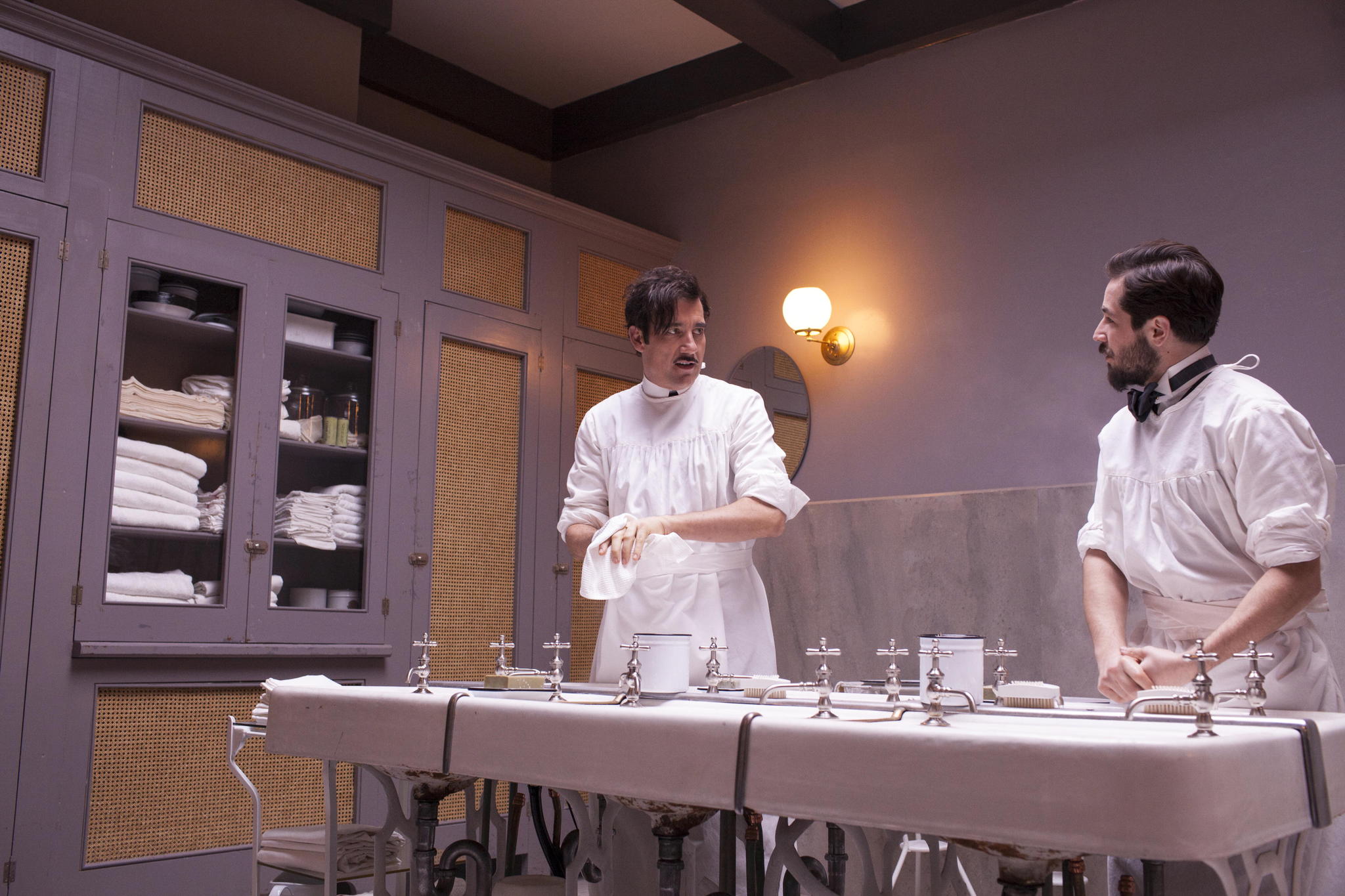 Still of Michael Angarano and Clive Owen in The Knick (2014)