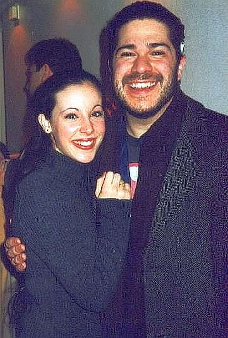 English actress Kate Johnson and Carlos Antonio at the cast party for their production of The Tempest, at the Millfied Playhouse in London.. 1998