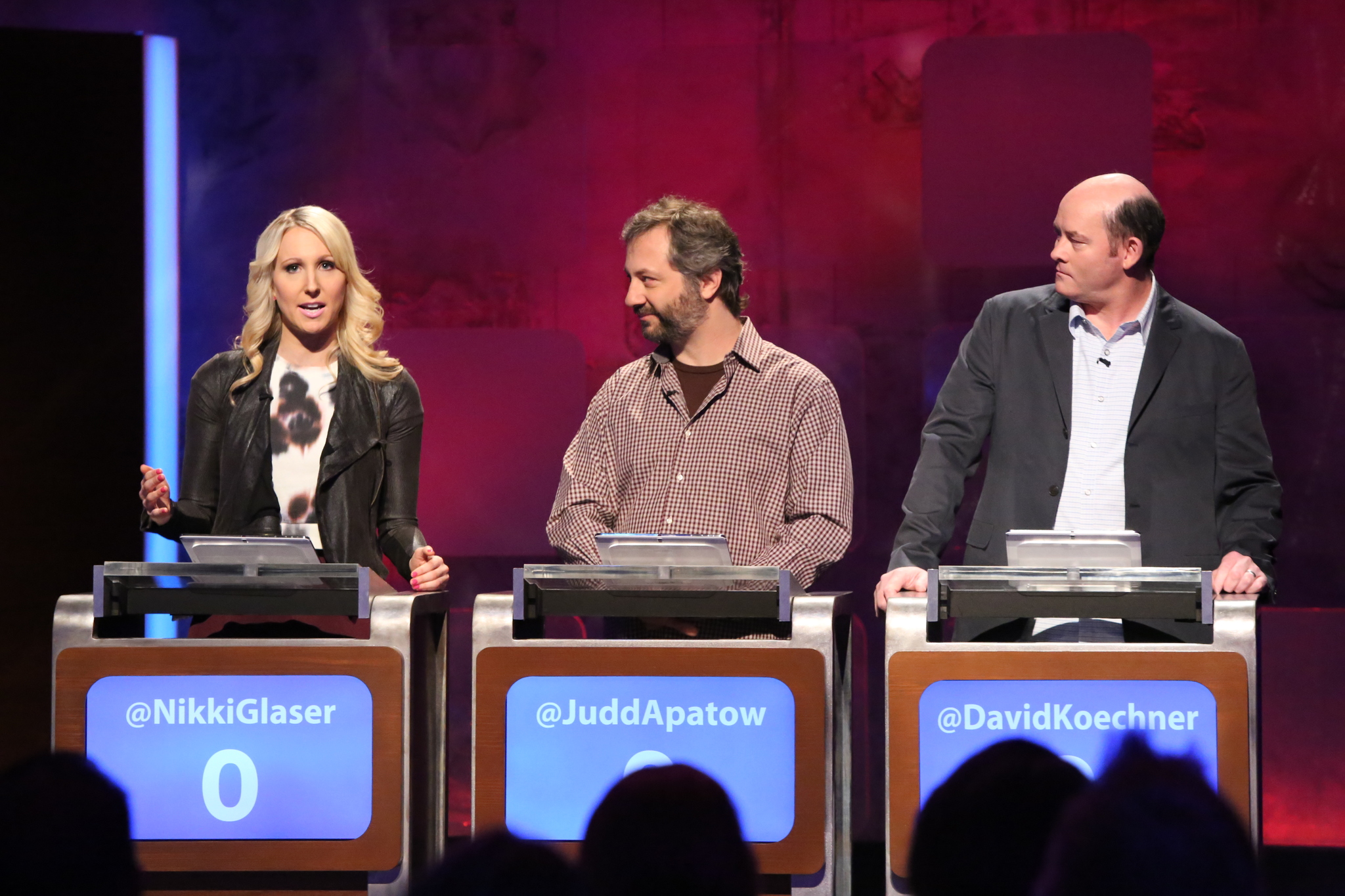 Still of Judd Apatow, David Koechner and Nikki Glaser in @midnight (2013)