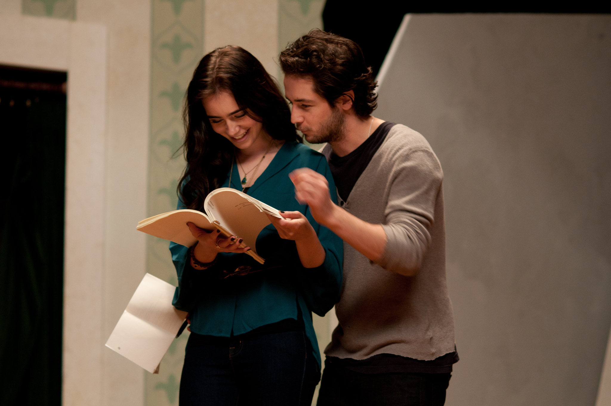 Still of Michael Angarano and Lily Collins in The English Teacher (2013)