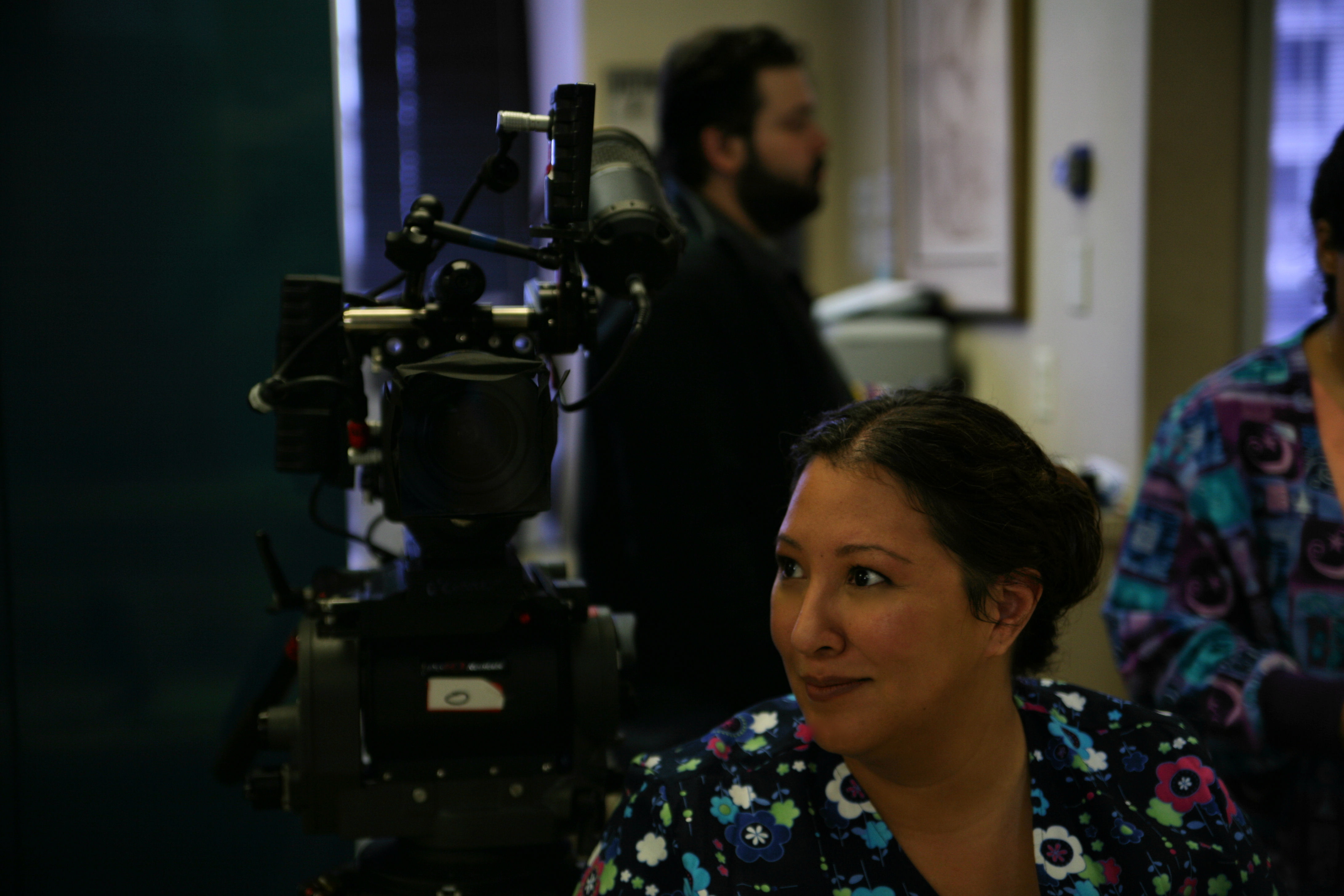 Erica Arias on the set of the film 