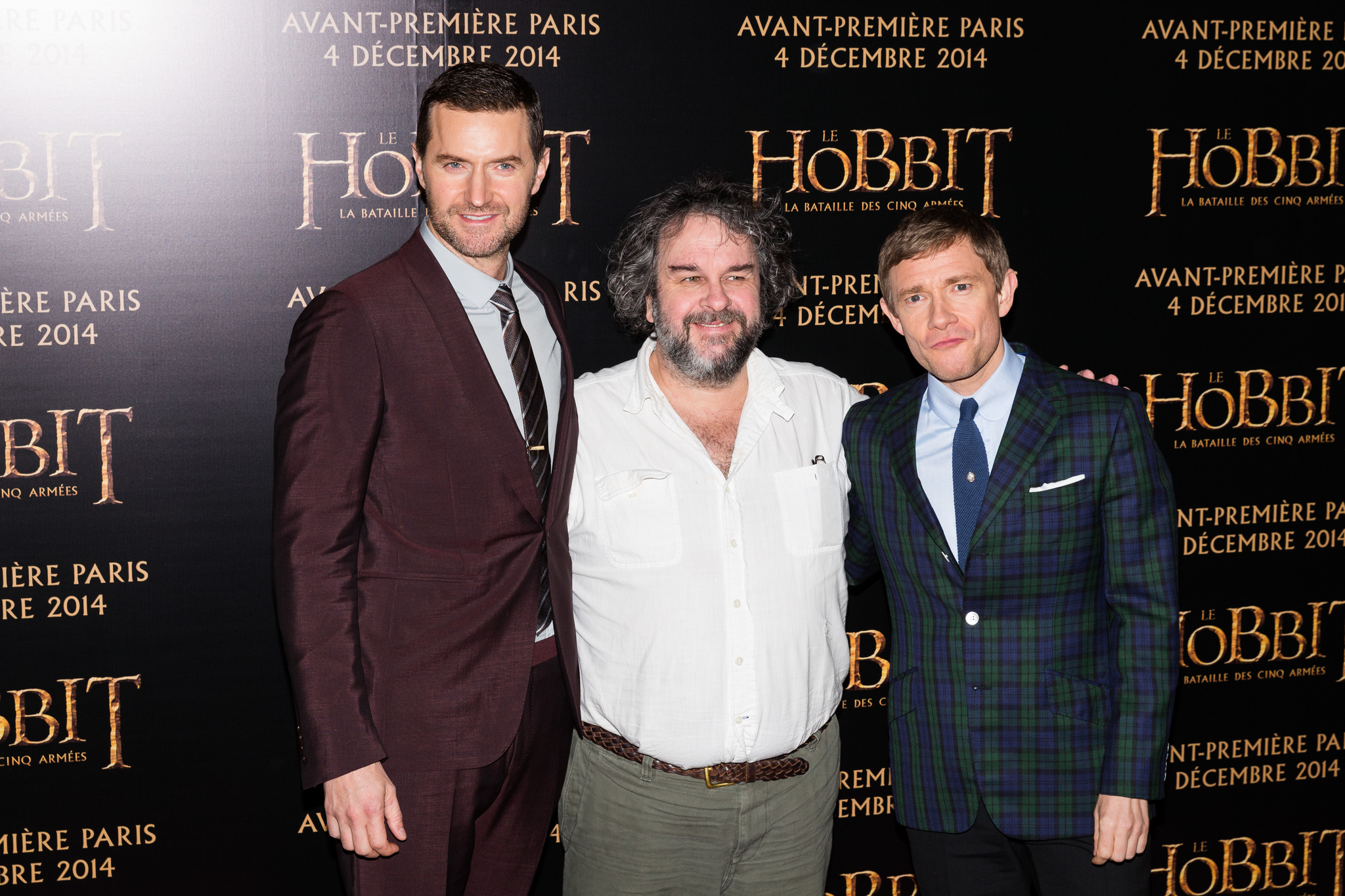 Peter Jackson, Richard Armitage and Martin Freeman at event of Hobitas: Penkiu armiju musis (2014)