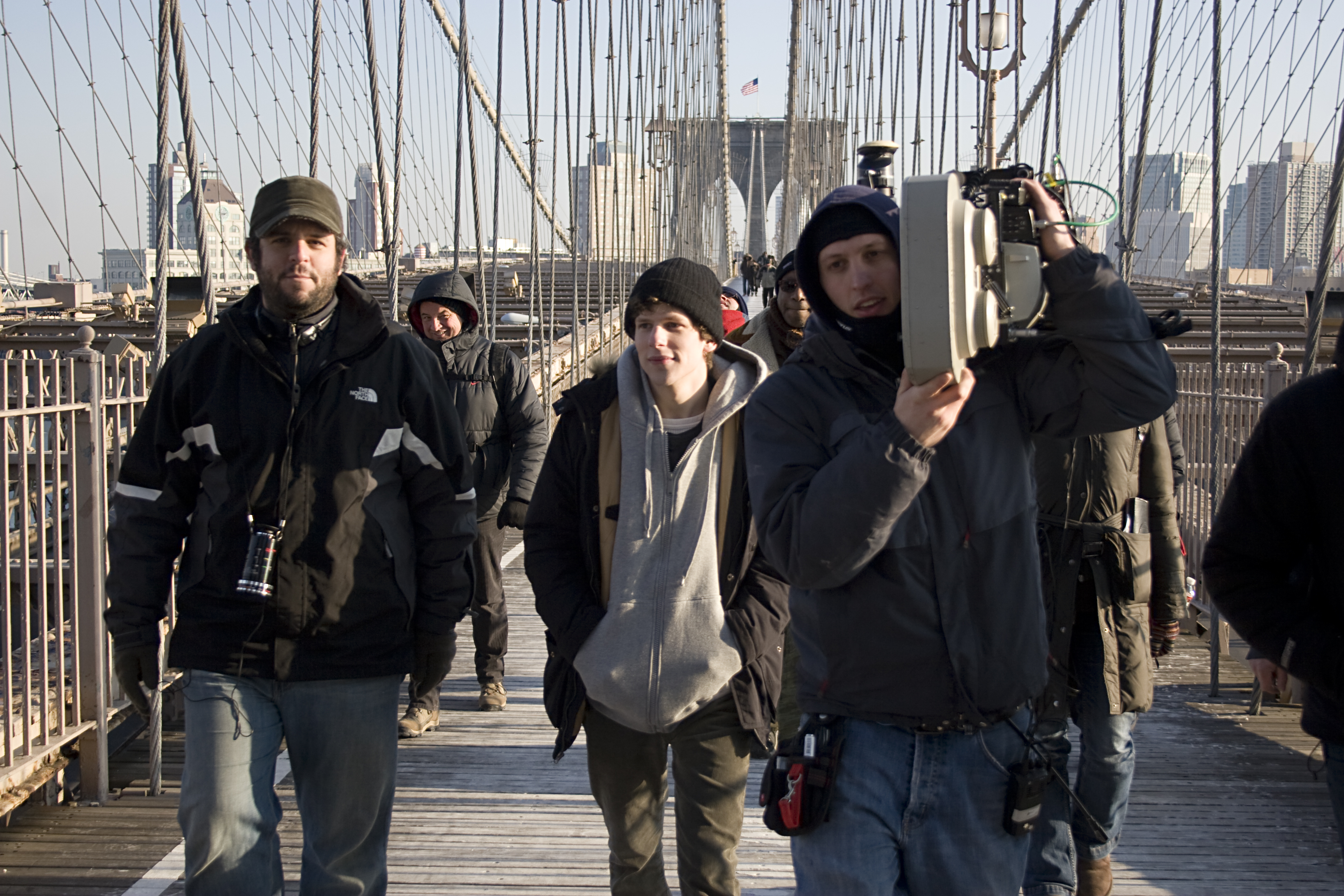 Director Kevin Asch and star Jesse Eisenberg on the set of 
