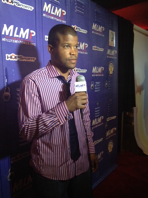 Sharif Atkins speaking against bullying at the Rolling Stones Pre-Oscars Gifting Suite sponsored by My Life My Power.org 2012