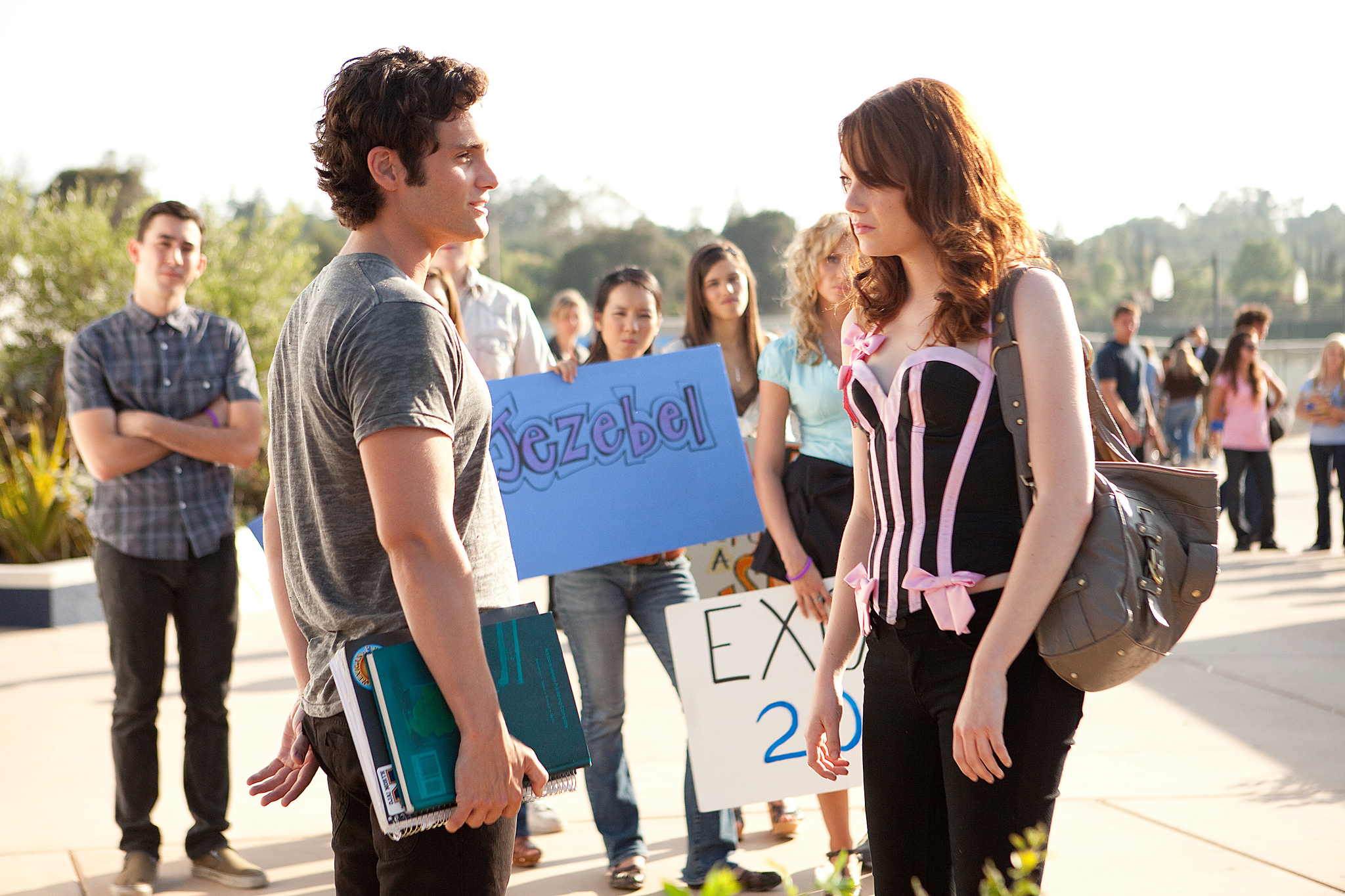 Still of Penn Badgley and Emma Stone in Easy A (2010)