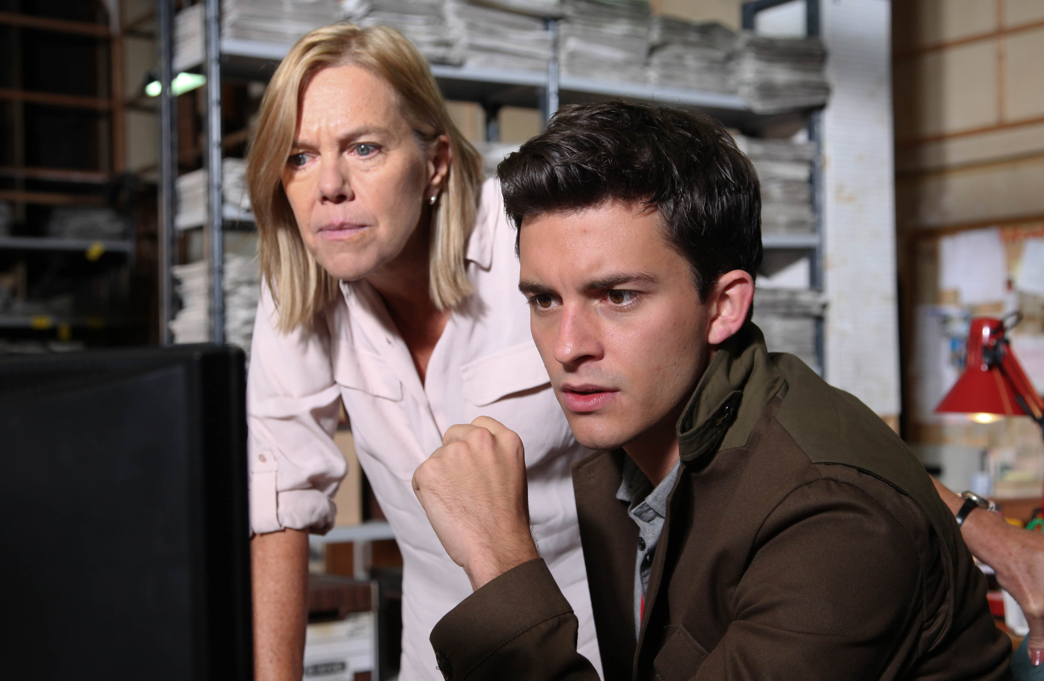 Still of Jonathan Bailey and Carolyn Pickles in Broadchurch (2013)
