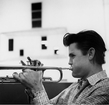 Chet Baker at a recording session, Los Angeles, CA, 1954.