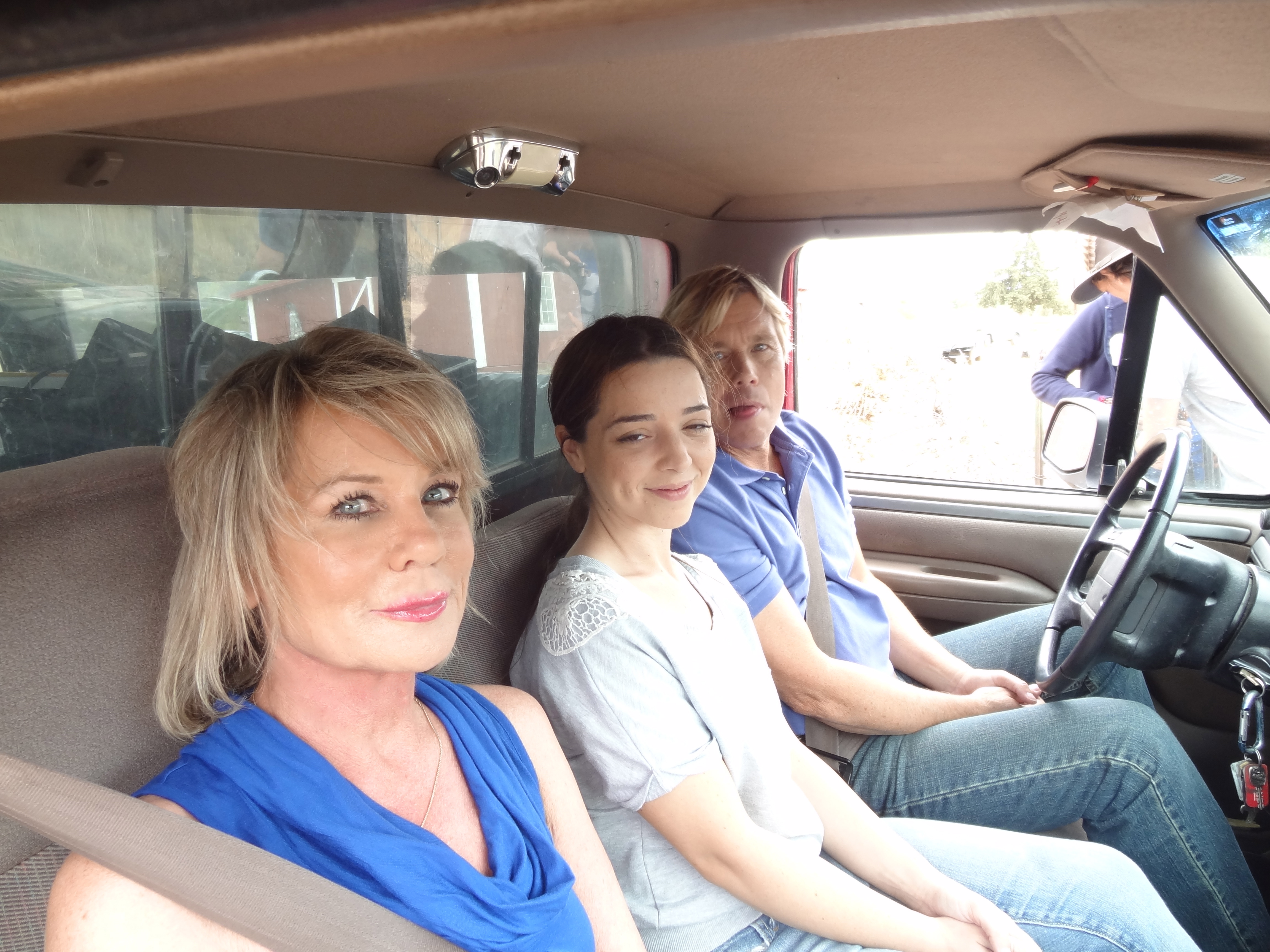 Ellen (Kandra KIng), Maggie (Melissa Tucker) and Henry (Christopher Atkins) filming Lake of Fire, 2014