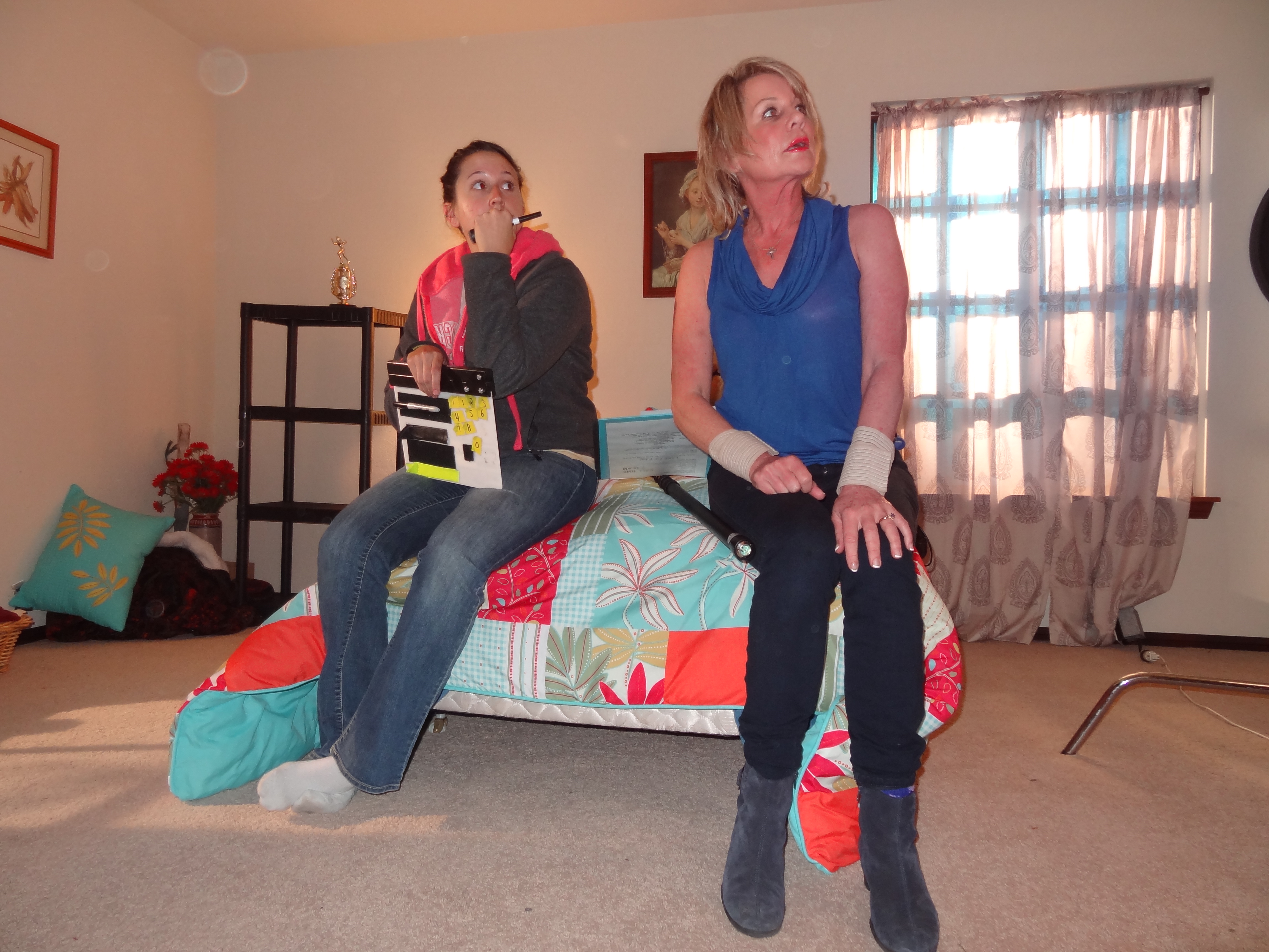 Kandra King (Ellen) on the set of Lake of Fire with Joan Gallagher (Assistant Camera).