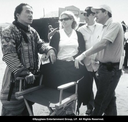(l to r) Jackie Chan with co-producer Jules Daly and producers Gary Barber and Roger Birnbaum