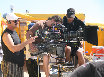 Joseph Barmettler working on the set of an AVP tournament scene for Beach Kings (Green Flash)