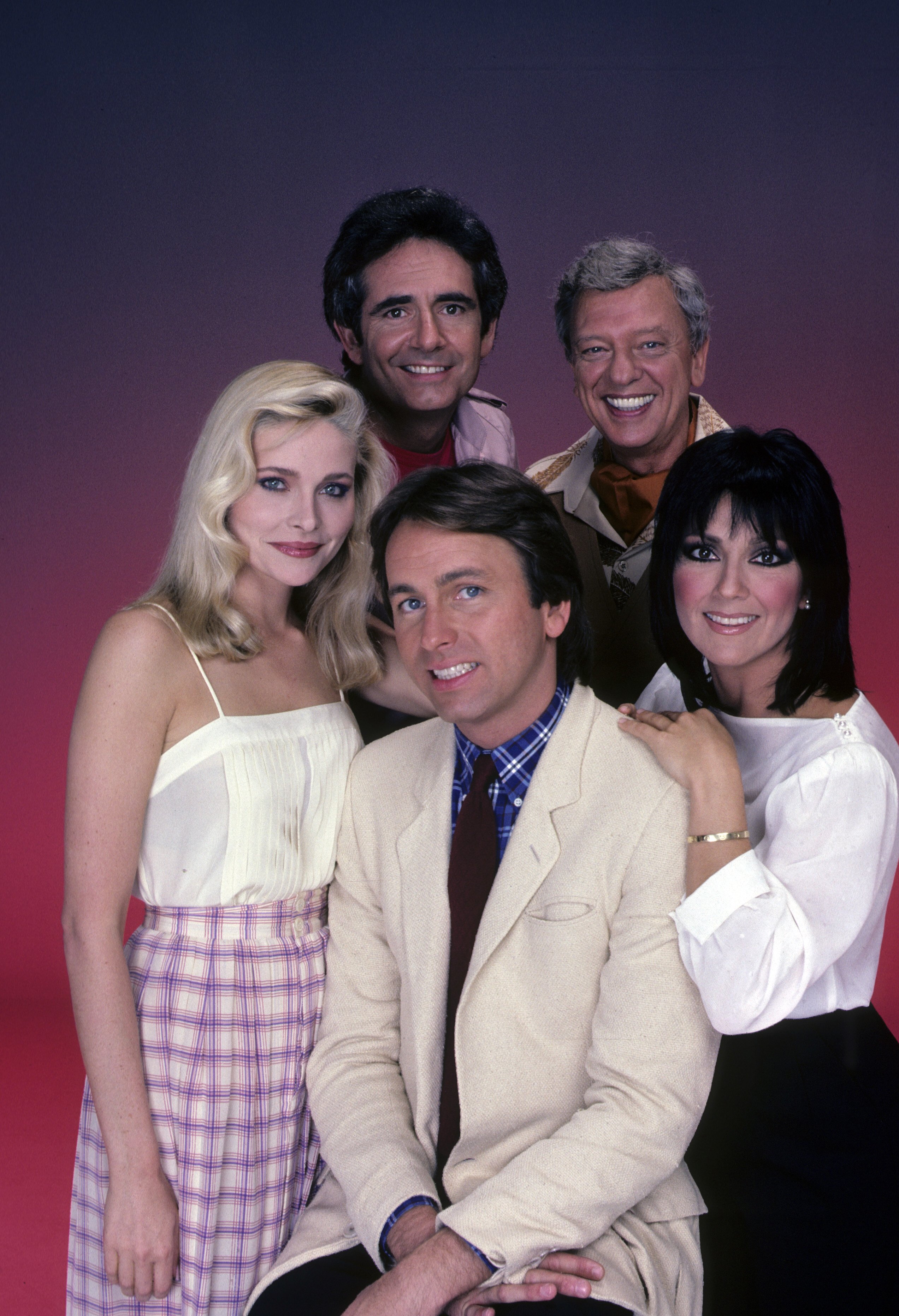 Still of John Ritter, Priscilla Barnes, Joyce DeWitt, Richard Kline and Don Knotts in Three's Company (1977)