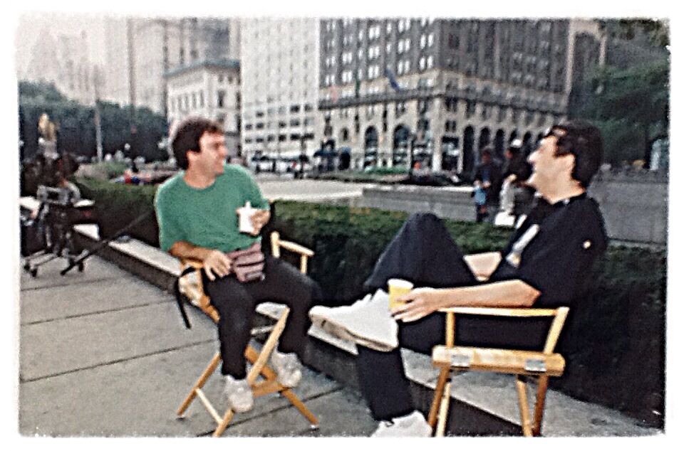 The Plaza Hotel, New York City. Producer Michael Solomon and director Giuio Base on the set of LA BOMBA (1999)