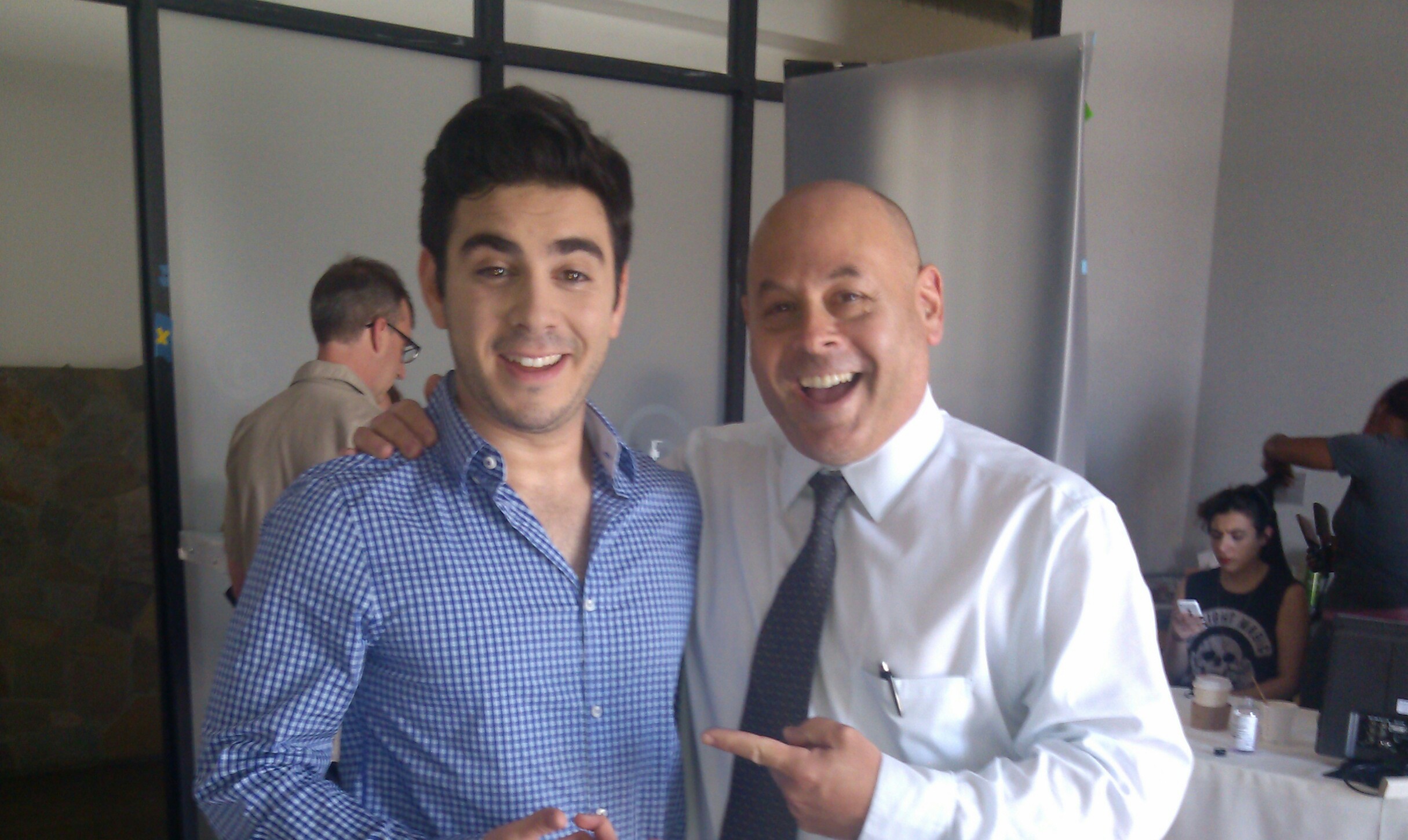 Dave Bean with Grant Rosenmeyer on set of feature film 