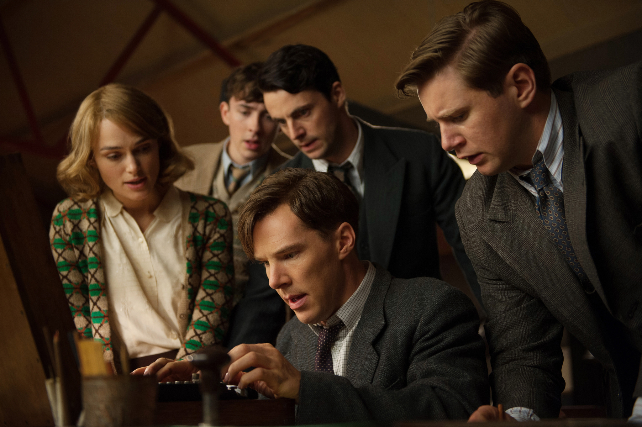 Still of Matthew Beard, Matthew Goode, Keira Knightley, Benedict Cumberbatch and Allen Leech in The Imitation Game (2014)