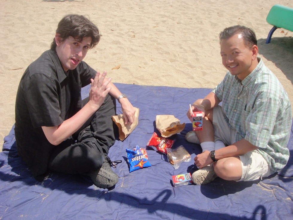 Michael Beardsley with Kevin Trang on the set of 