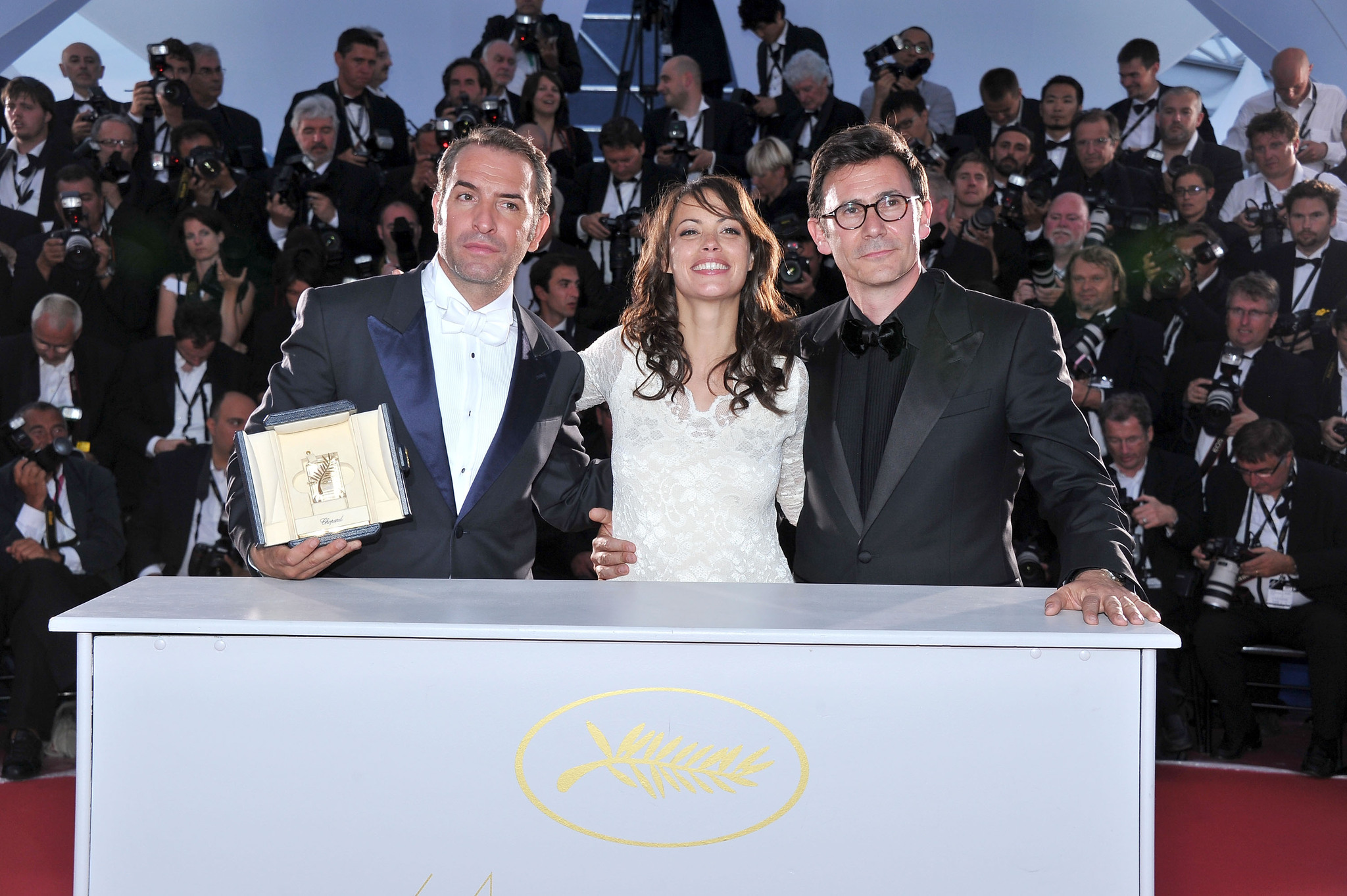 Bérénice Bejo, Jean Dujardin and Michel Hazanavicius