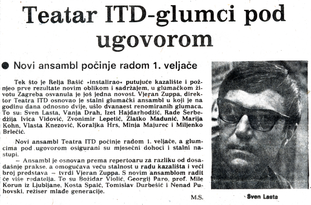 First regular ensemble of the ITD Theatre Miljenko Brlecic 1974/75.,...1977/78.