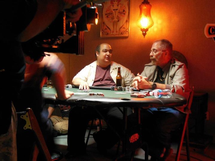 Movie still from The Poker Lesson. From Left to Right - Mike Benitez and Reed Kalisher