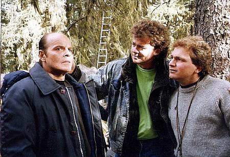 Michael Ironside, director David Winning and Director of Photography Dean Bennett. Bragg Creek, Alberta, Canada.