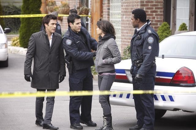 Still of Ben Bass, Lyriq Bent, Noam Jenkins and Missy Peregrym in Rookie Blue (2010)