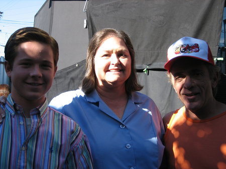 Chris Cobb, Teresa Berkin and Bruce Weitz on the set of 