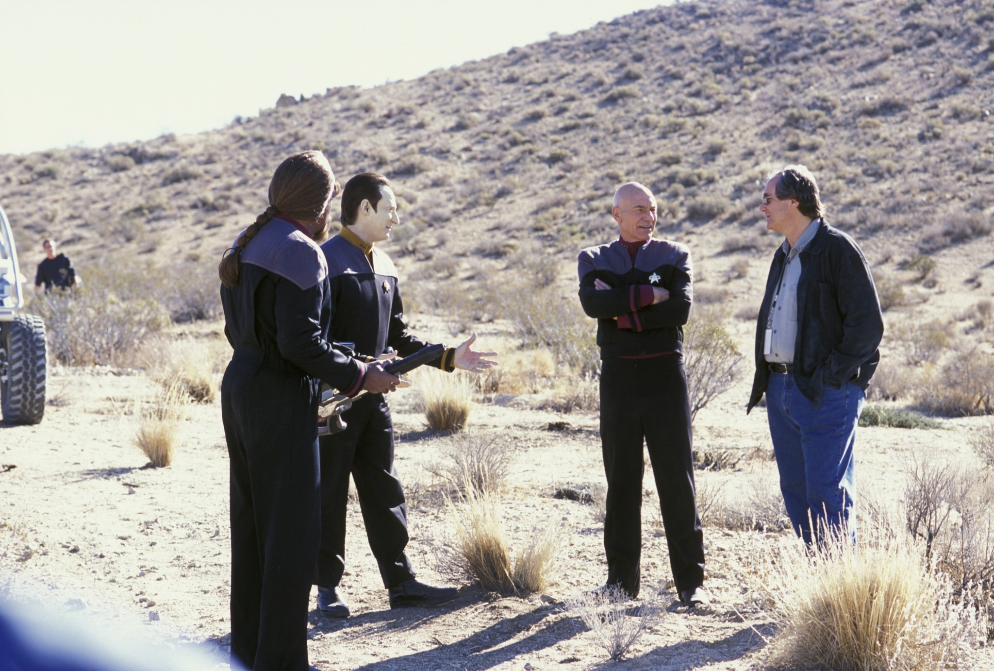 Still of Michael Dorn, Brent Spiner, Patrick Stewart and Rick Berman in Star Trek: Nemesis (2002)