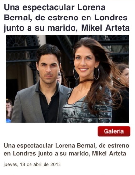 Lorena Bernal y Mikel Arteta en el estreno de Iron Man 3 en Londres