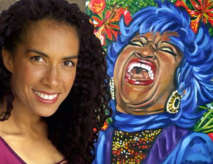 Lili Bernard Actress & Multimedia Fine Artist In front of her Celia Cruz oil portrait. 2008