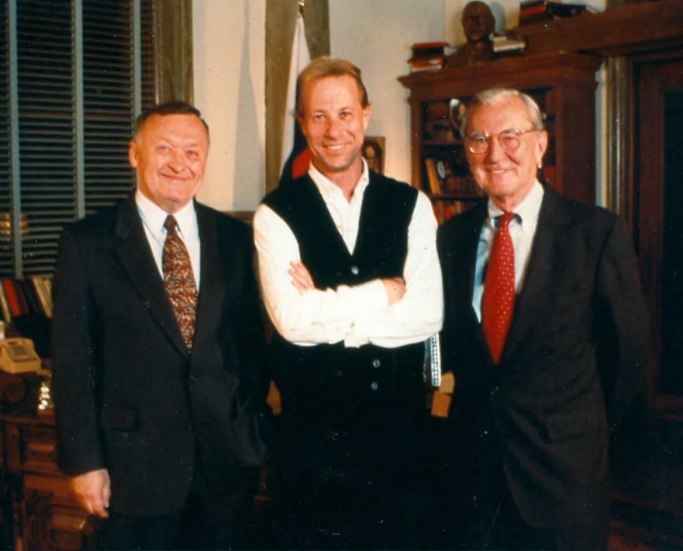 Berris with former KGB Chief Oleg Kalugin and former CIA Chief William Colby on the set of the spy thriller Spycraft.