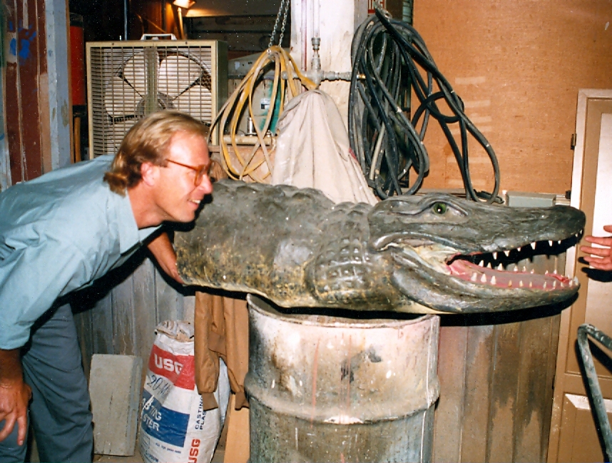 Berris checks out an animatronic crocodile. His extensive FX and CGI background has made him the choice of many creature pics.