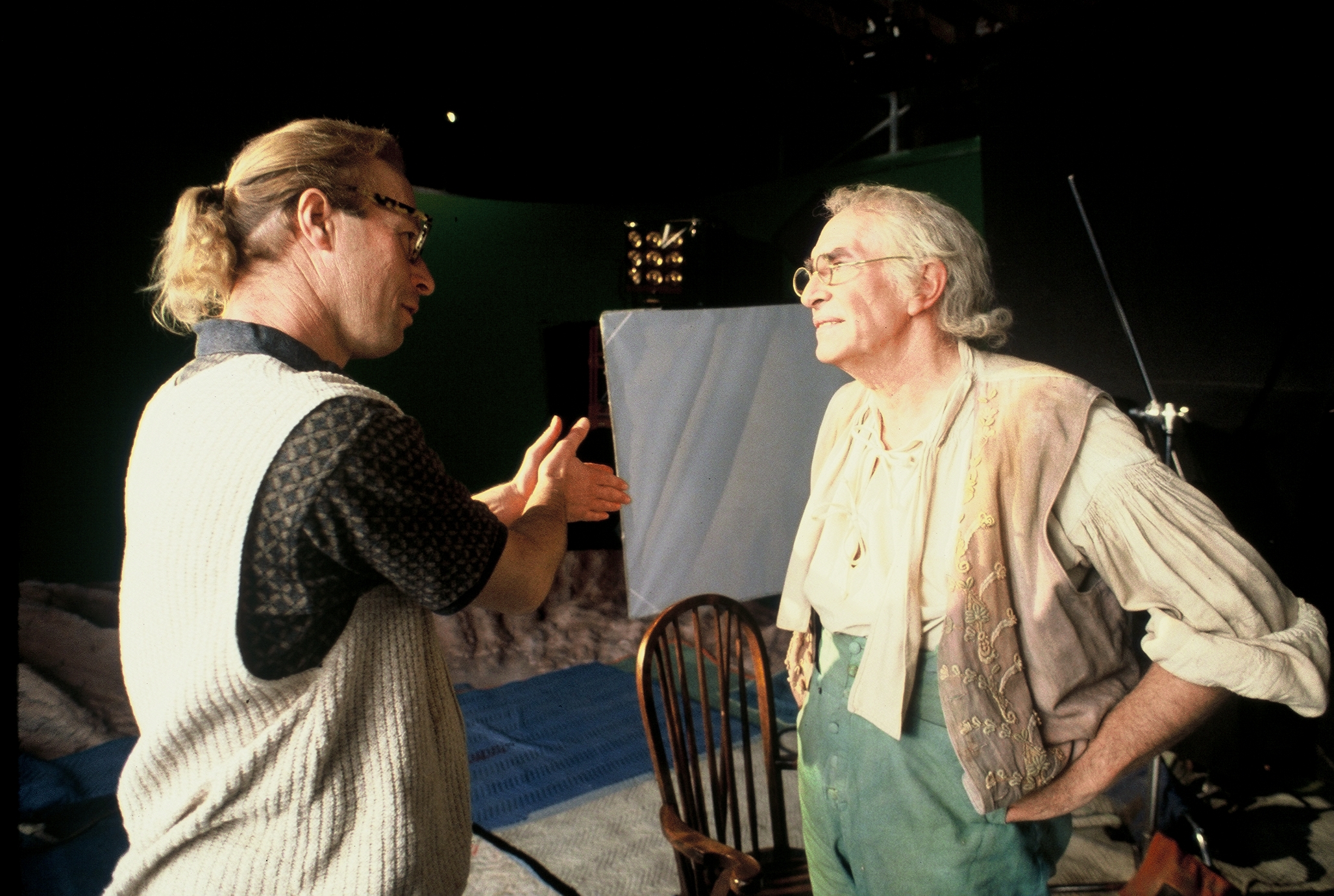 Director Ken Berris goes over a scene with Academy Award winner Martin Landau.