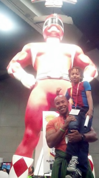 Erik Betts ( Original Red and Green Ranger) with son, Jaden Betts at Comic Con 2012 celebrating his 20th Anniversary of the Mighty Morphin Power Rangers