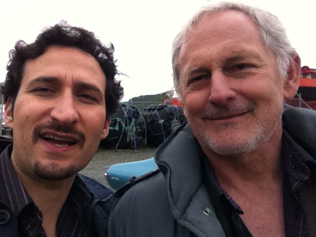 Raoul Bhaneja with Victor Garber on set of Republic of Doyle.