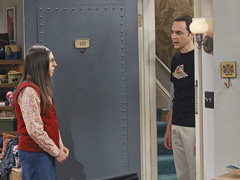 Still of Mayim Bialik and Jim Parsons in Didziojo sprogimo teorija (2007)